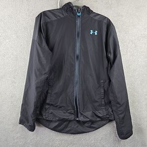 Under Armour Jacket Mens Large Black Full Zip Semi Fitted‎ Windbreaker Running